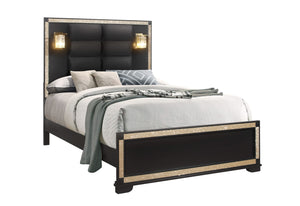 CAMA QUEEN BLAKE BLACK CON LÁMPARAS