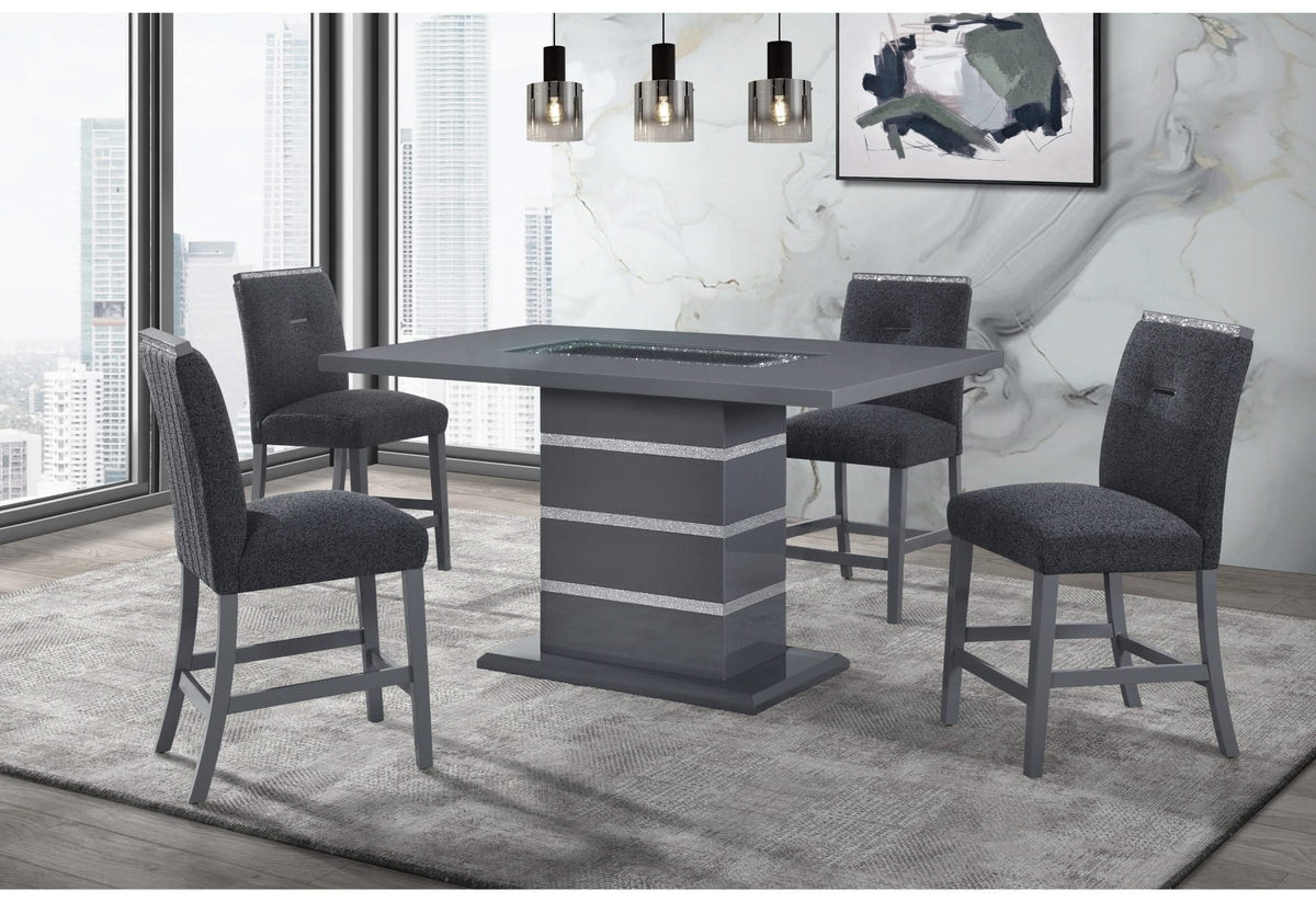 MESA DE BAR RECTANGULAR MONACO GRIS OSCURO Y 4 TABURETES