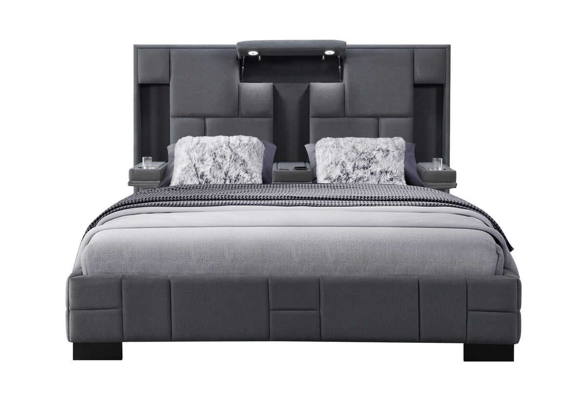 Cama OSCAR KING de 8 plazas, color gris oscuro, sin molduras de madera