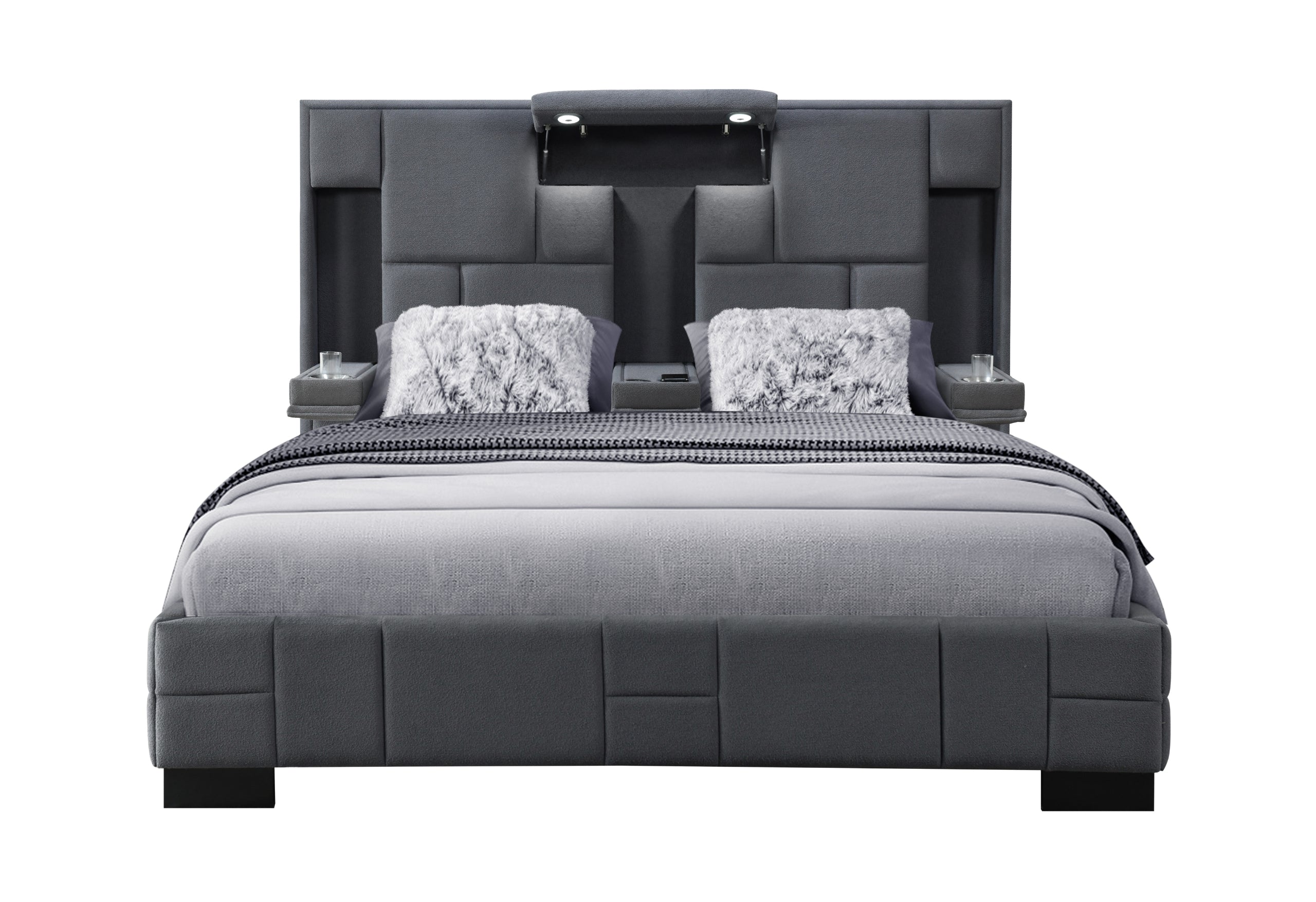OSCAR DARK GREY 8 KING BED NO WOOD TRIM