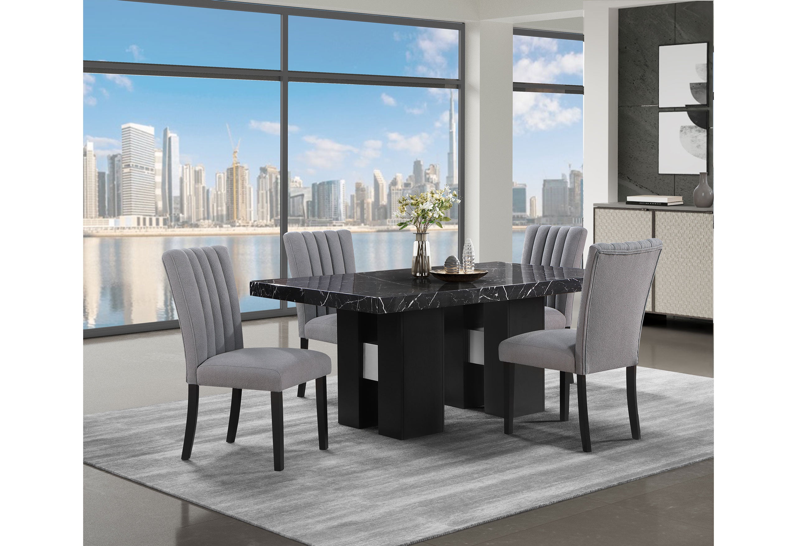 D03 DINING TABLE + D8685 DINING CHAIR GREY