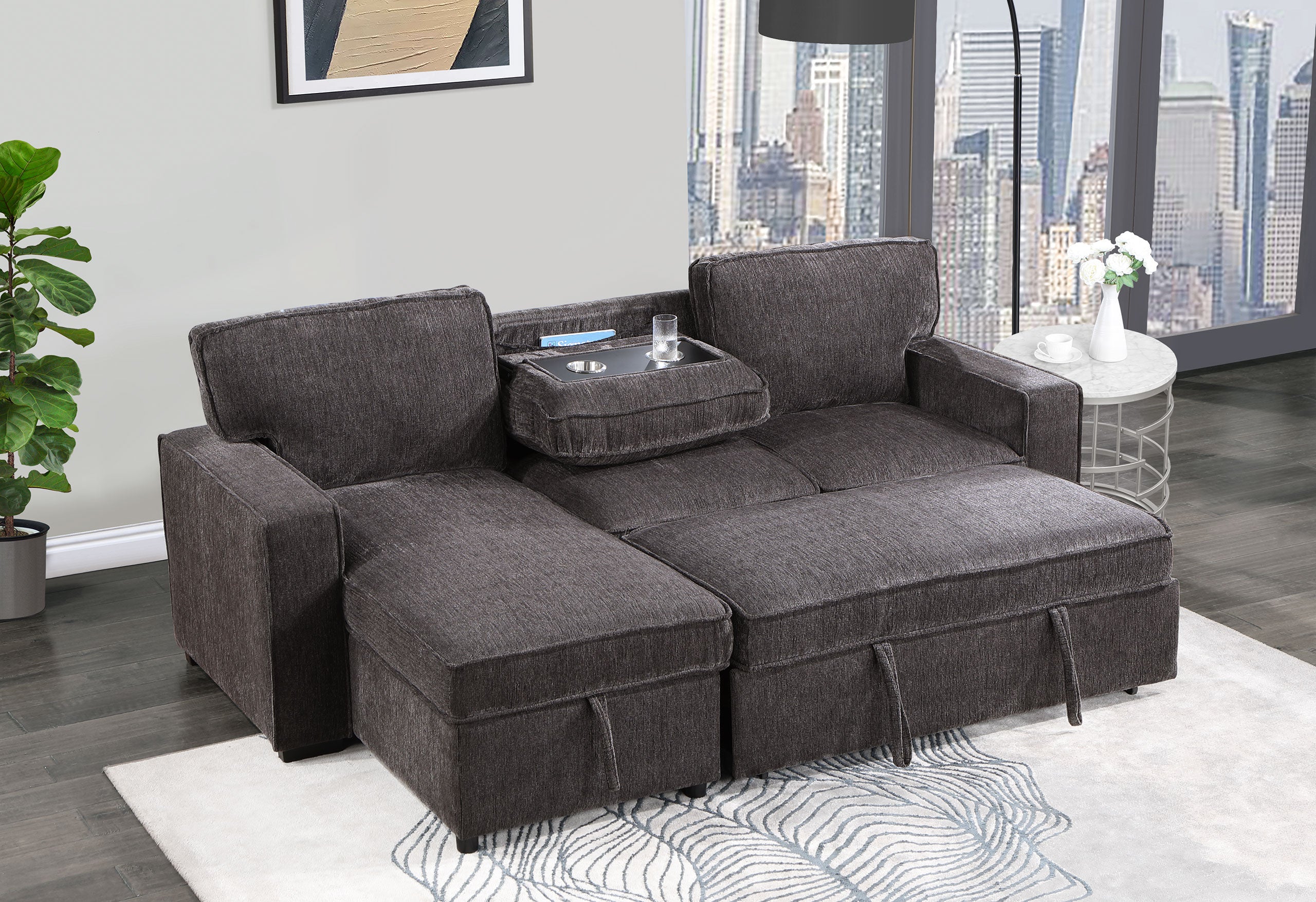 U0203 DARK GREY REVERSIBLE PULL OUT SOFA BED