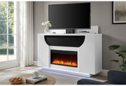 AVEENA WHITE 76" ENTERTAINMENT UNIT WITH TV, LED, SPEAKERS, CRYSTAL INSERTS AND POP UP CENTER DOORS