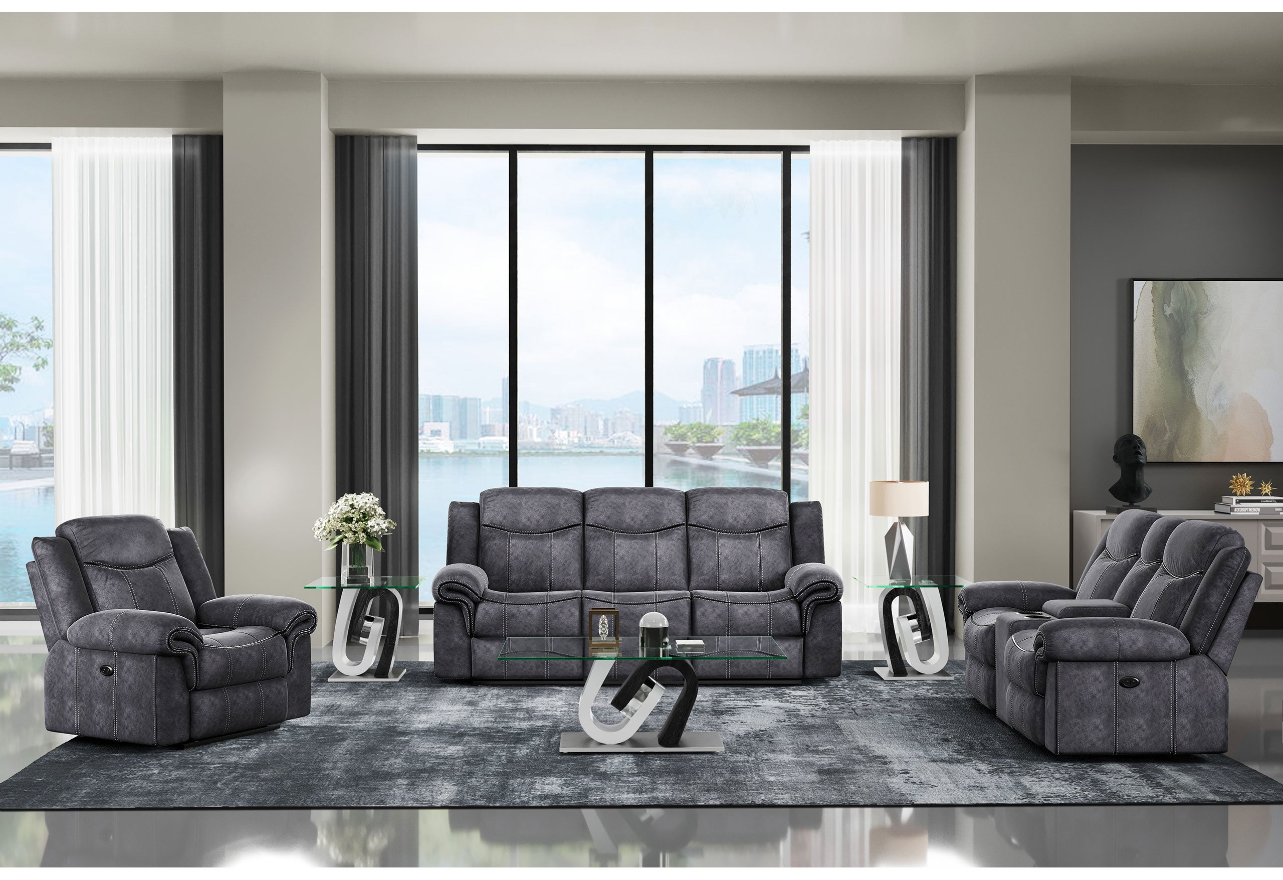 U2200 DOMINO GRANITE POWER RECLINING SOFA/POWER CONSOLE RECLINING LOVESEAT WITH POWER SWITCH/POWER RECLINER