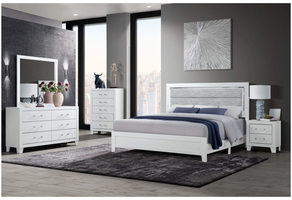 LUCCIA WHITE QUEEN BED GROUP WITH LED