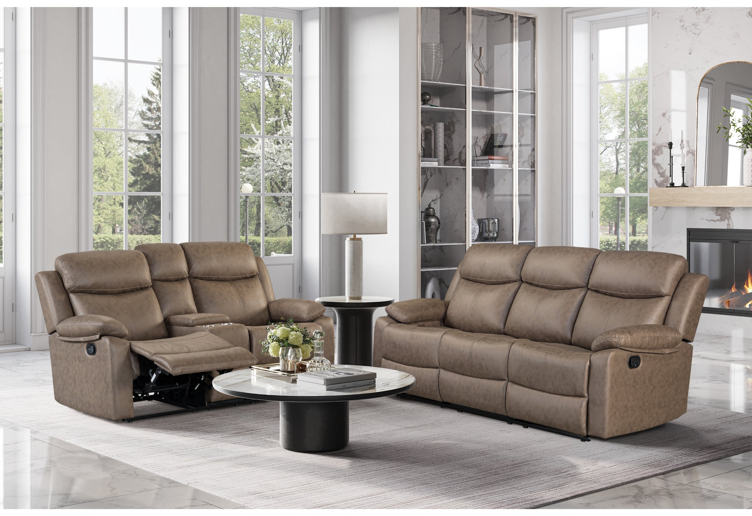 U6026 BROWN RECLINING SOFA/RECLINING CONSOLE LOVESEAT