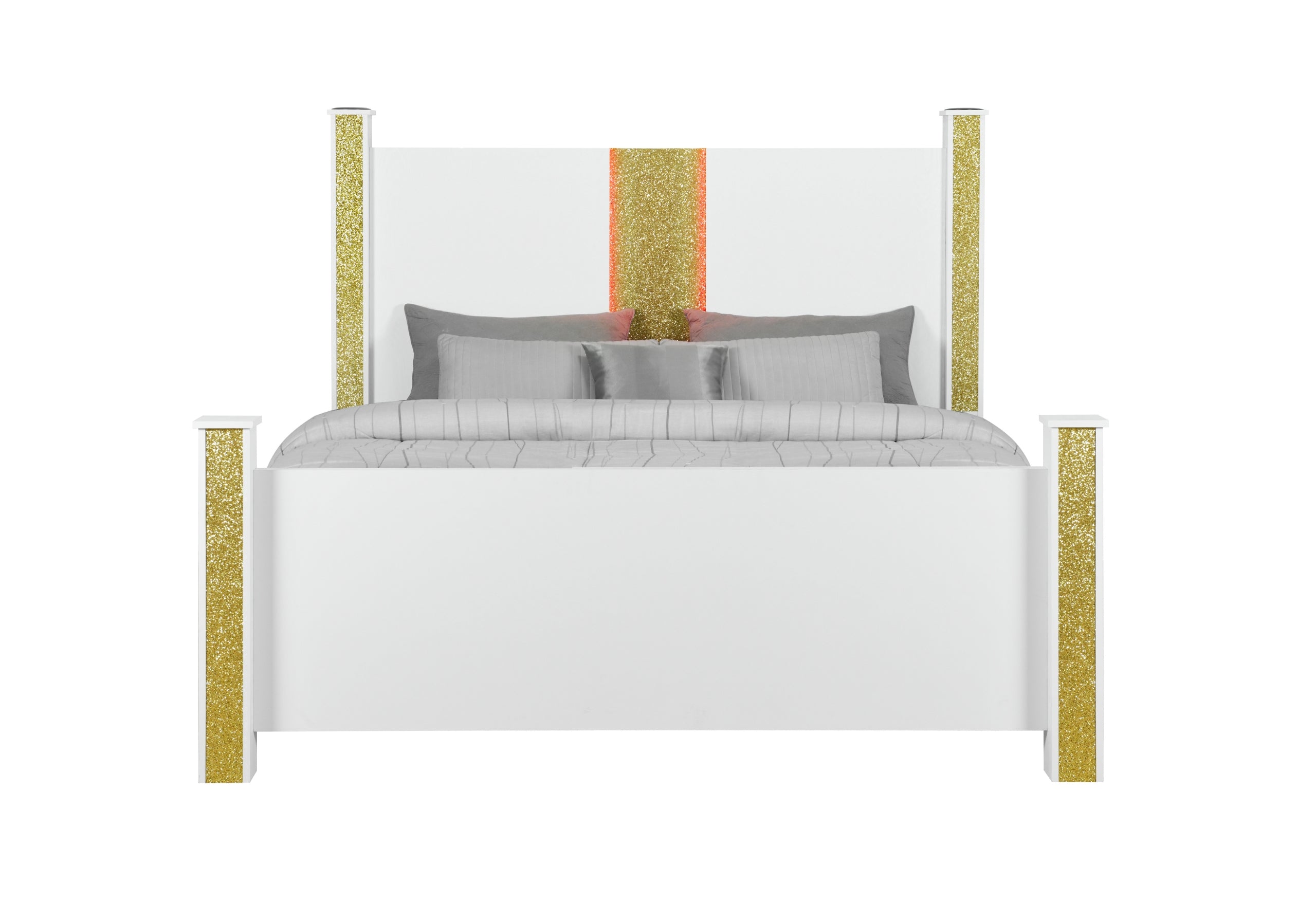LOGAN WHITE/GOLD QUEEN BED