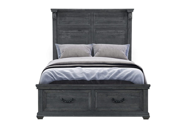 CAMA TATUM GRIS COMPLETA CON ALMACENAMIENTO