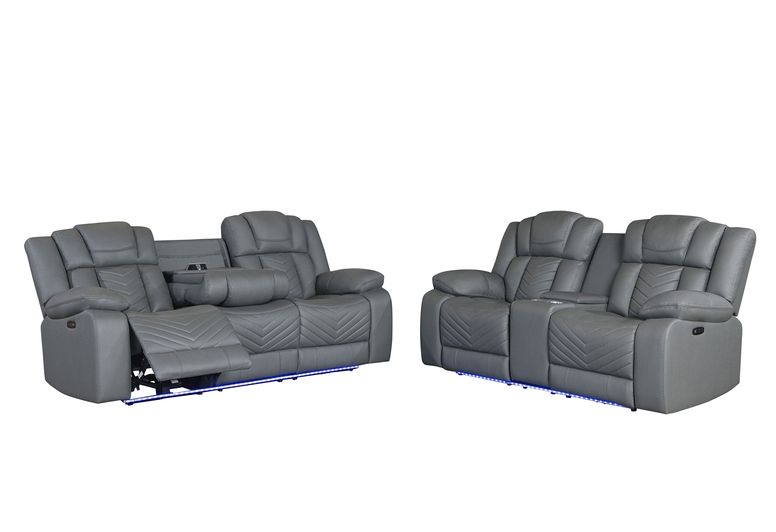 U7068 GREY 10 POWER RECLINING SOFA/POWER CONSOLE RECLINING LOVESEAT/POWER RECLINER W/LED