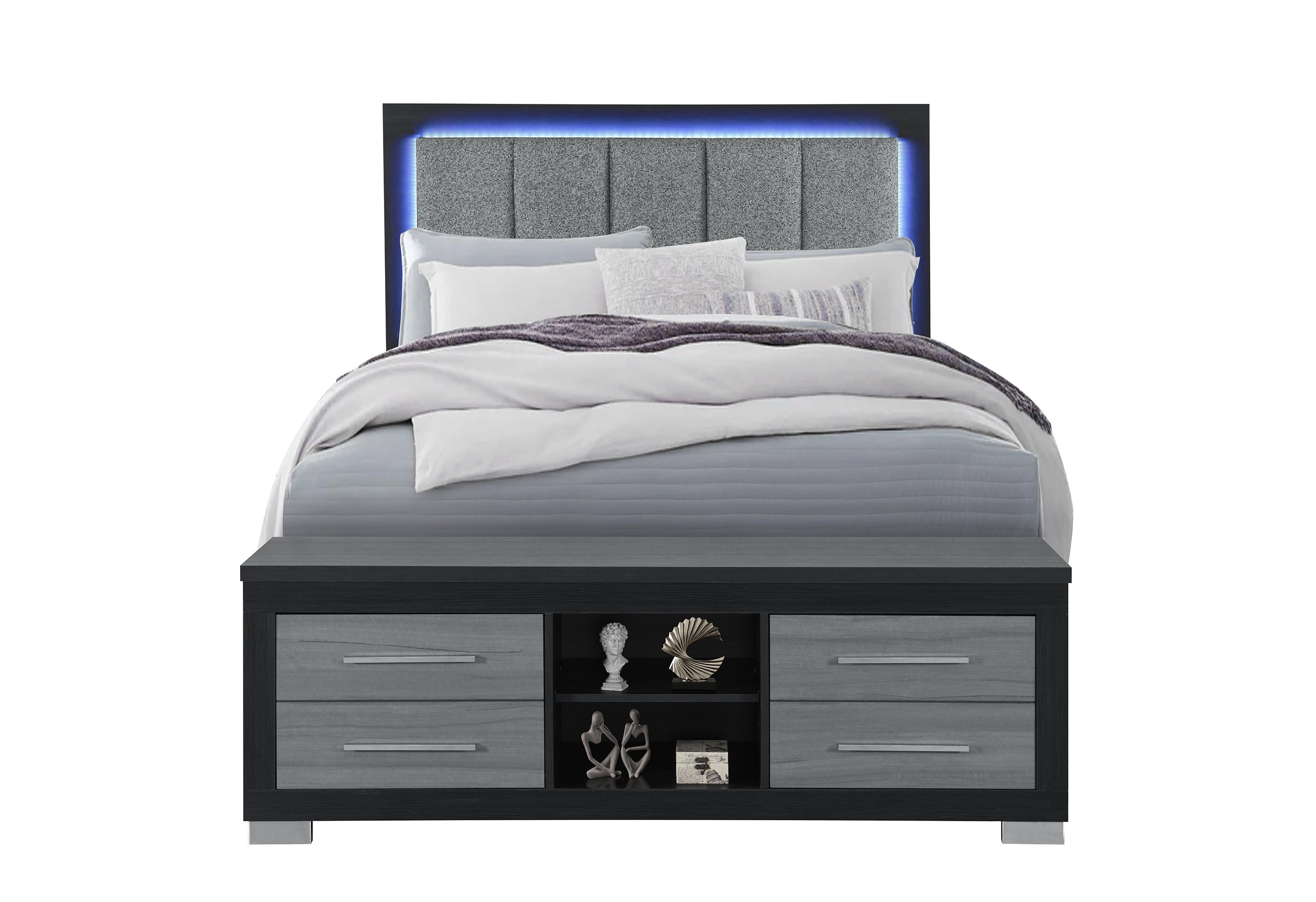 EMMA BLACK/GREY QUEEN BED WITH LED AND USB
