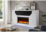 AVEENA WHITE 76" ENTERTAINMENT UNIT WITH TV, LED, SPEAKERS, CRYSTAL INSERTS AND POP UP CENTER DOORS