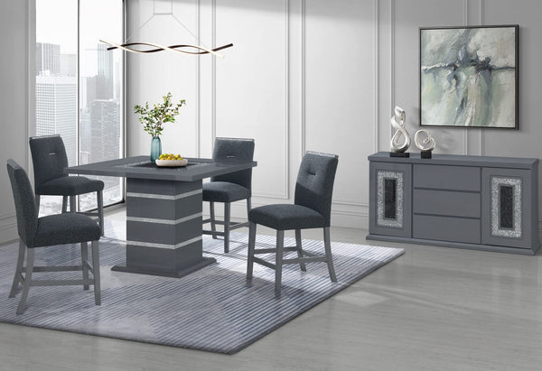 MESA DE BAR MONACO GRIS OSCURO Y 4 TABURETES DE BAR MONACO GRIS OSCURO