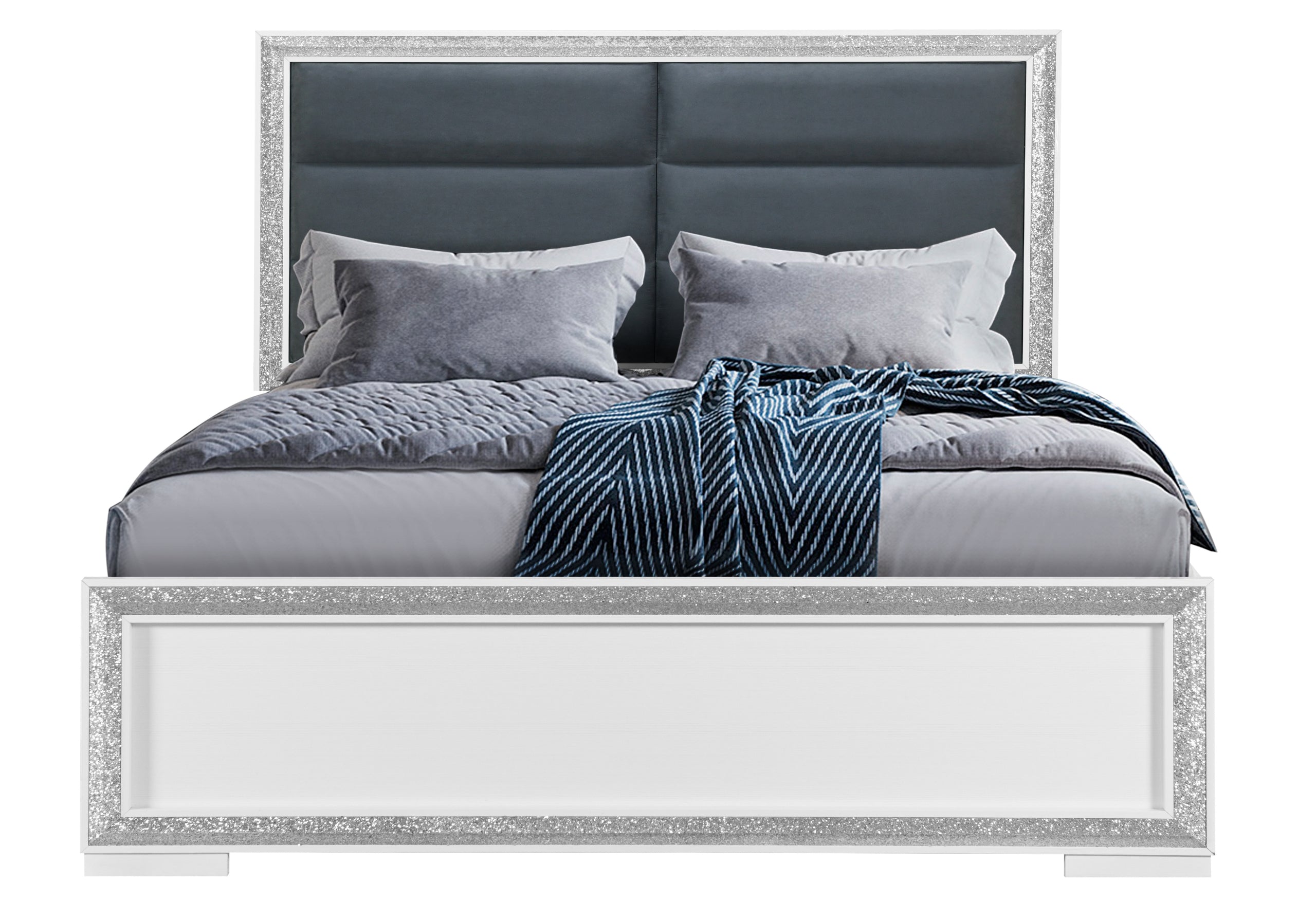 ANDROS SILVER QUEEN BED AND NIGHTSTAND