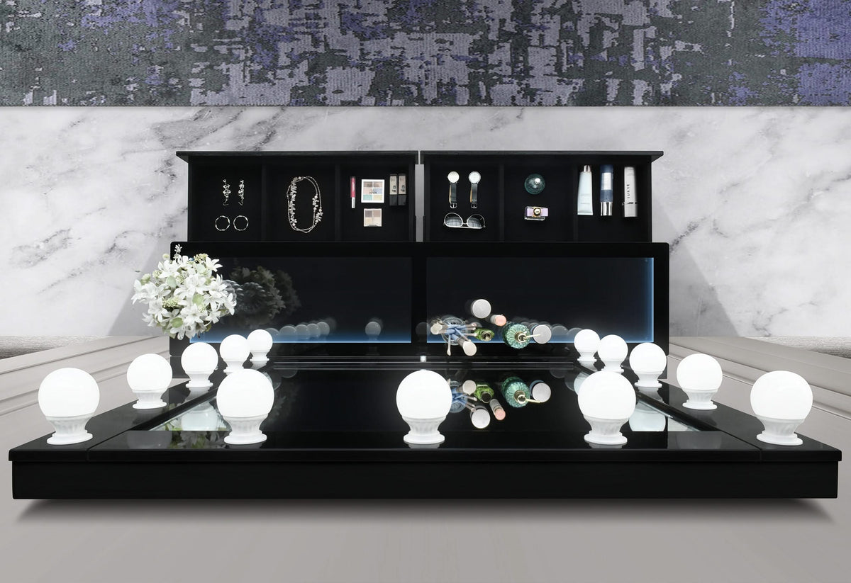 ELLA BLACK VANITY SET WITH STORAGE STOOL