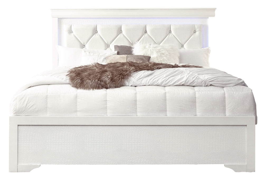 POMPEI METALLIC WHITE FULL BED WITH LED