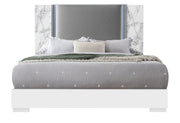 YLIME WHITE MARBLE KING BED FULLY SLATTED WITH LED