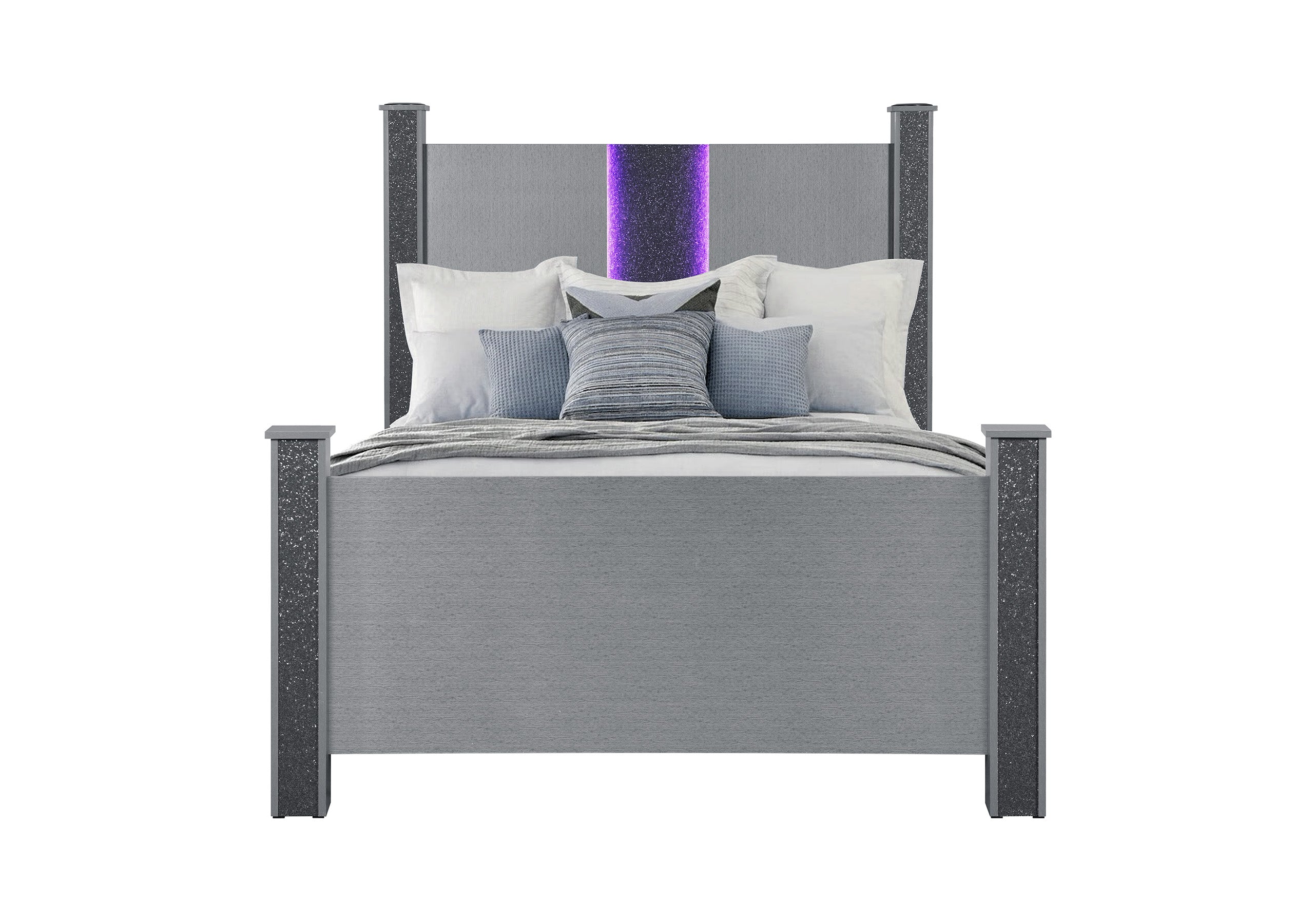 LOGAN SILVER QUEEN BED WITH LED AND SPEAKERS