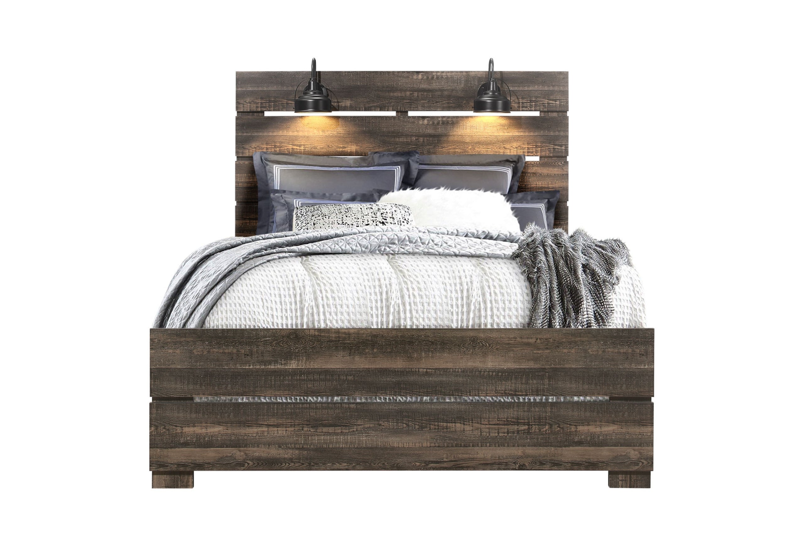 LINWOOD DARK OAK QUEEN BED WITH LAMPS