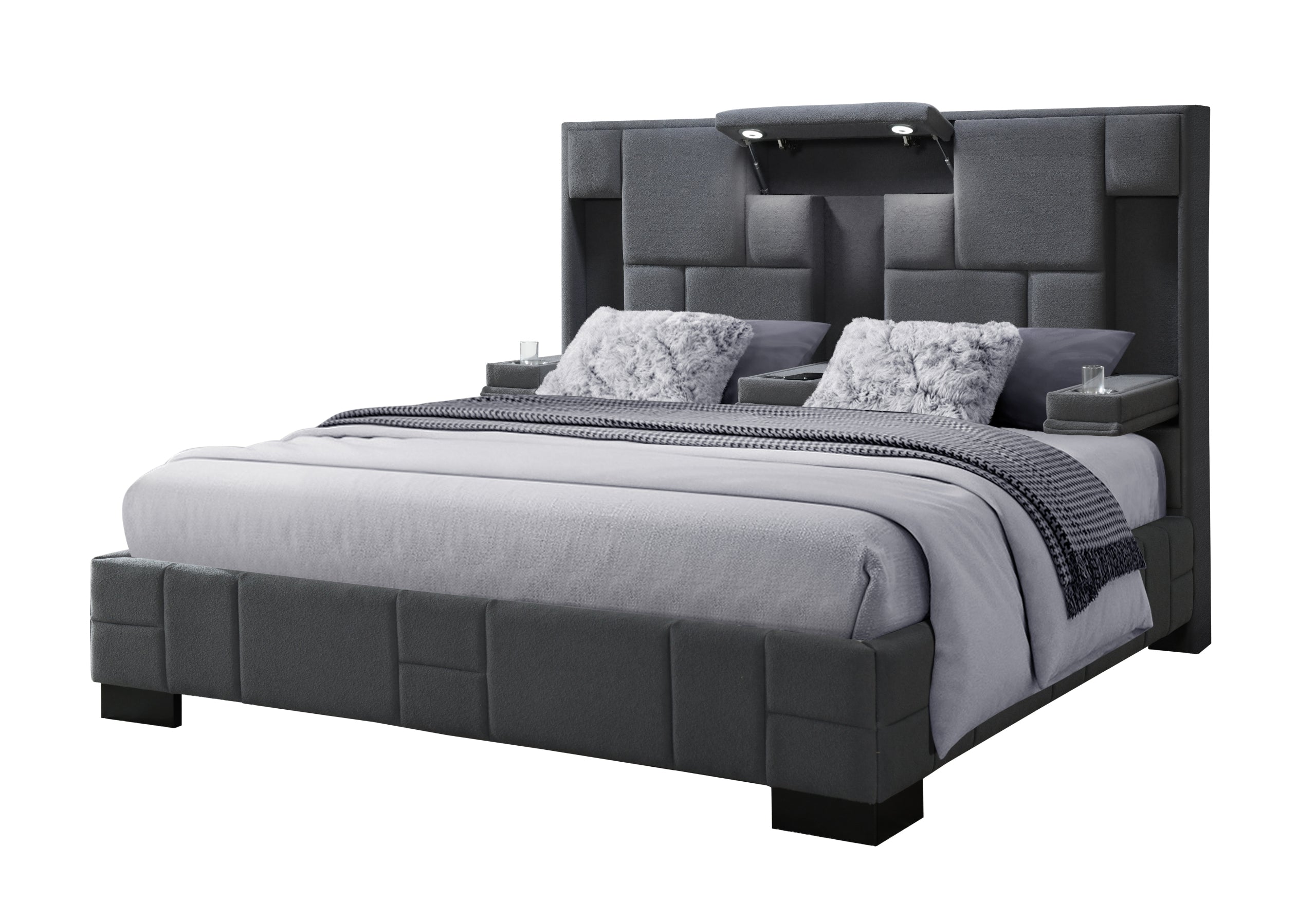 OSCAR DARK GREY 8 QUEEN BED NO WOOD TRIM