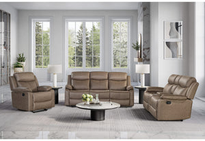 U6026 BROWN RECLINING SOFA/RECLINING CONSOLE LOVESEAT/GLIDER RECLINER