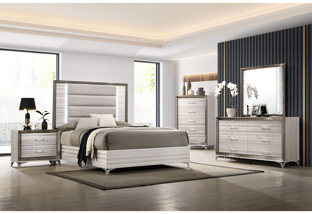 ZAMBRANO WHITE QUEEN BED WITH LED