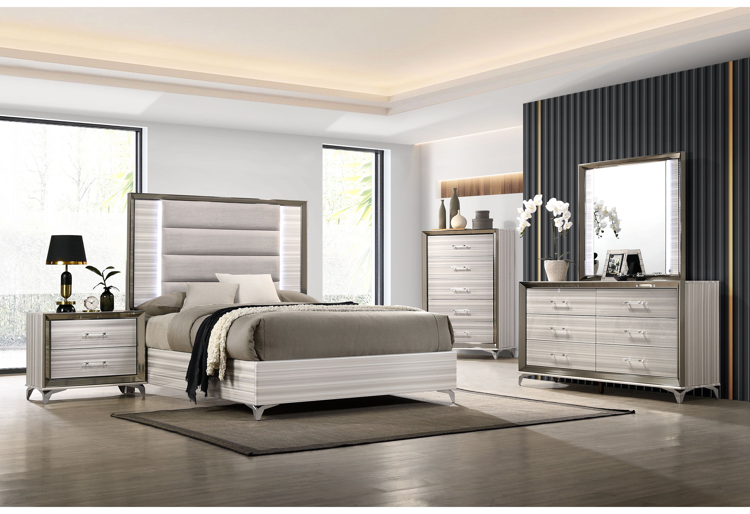 ZAMBRANO WHITE QUEEN BED WITH LED