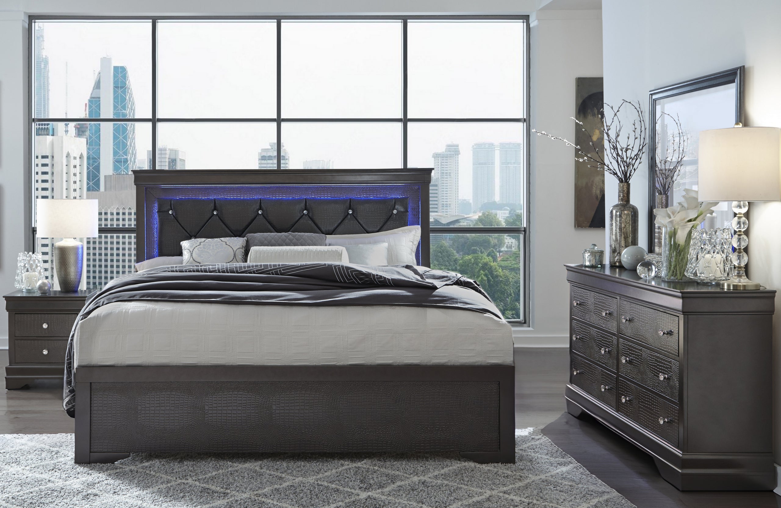POMPEI METALLIC GREY QUEEN BED IN A BOX