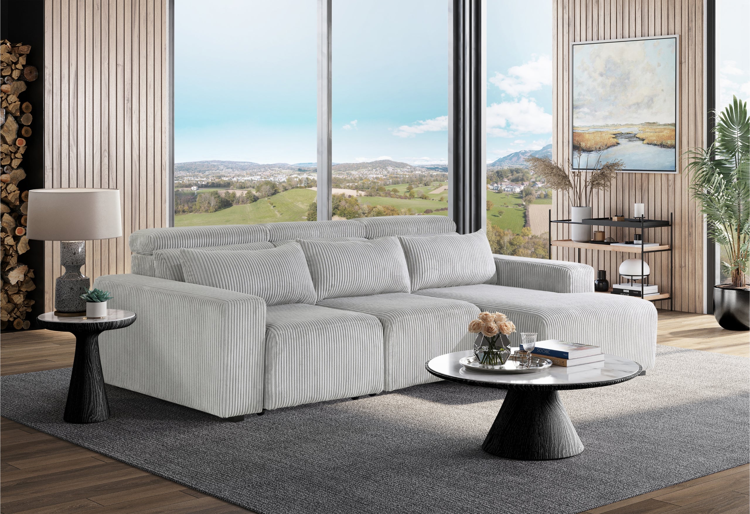 U5945 GREY LEFT ARM FACING POWER RECLINER WITH 1 PILLOW
