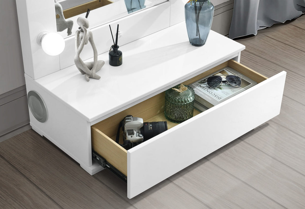 ELLA ESPEJO ALTO ESTRECHO BLANCO CON LED Y ALTAVOZ