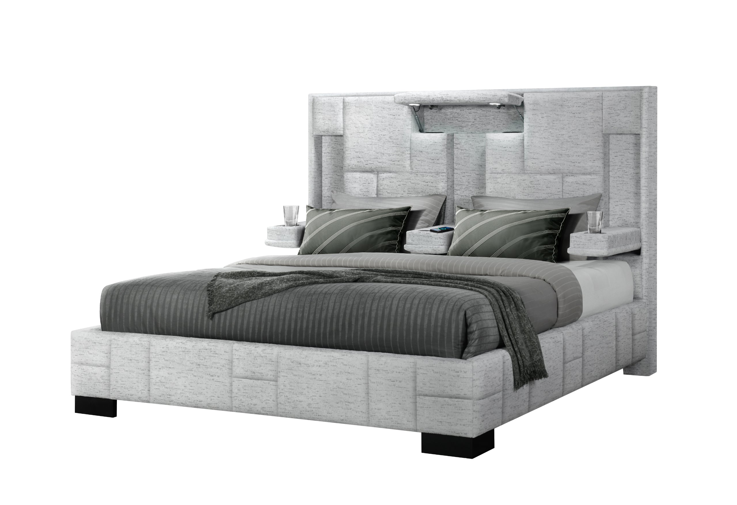 OSCAR GREY QUEEN BED NO WOOD TRIM