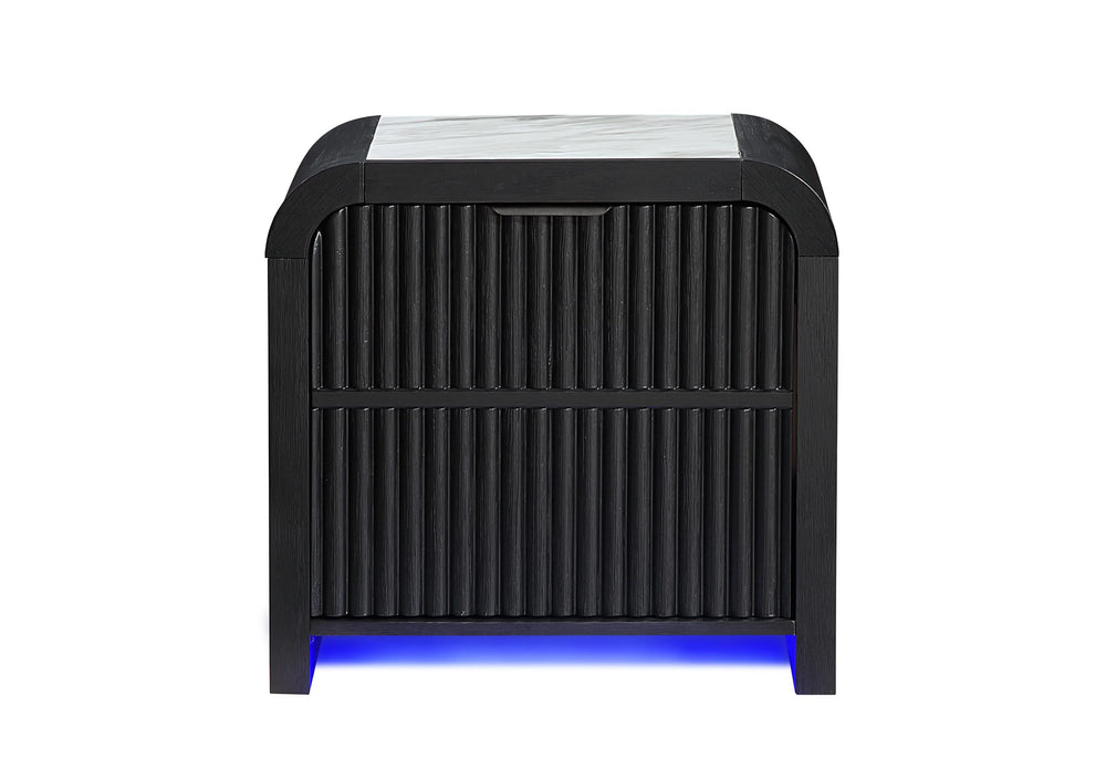 BECKETT WHITE/BLACK NIGHTSTAND WITH LED, COOLER AND SPEAKER