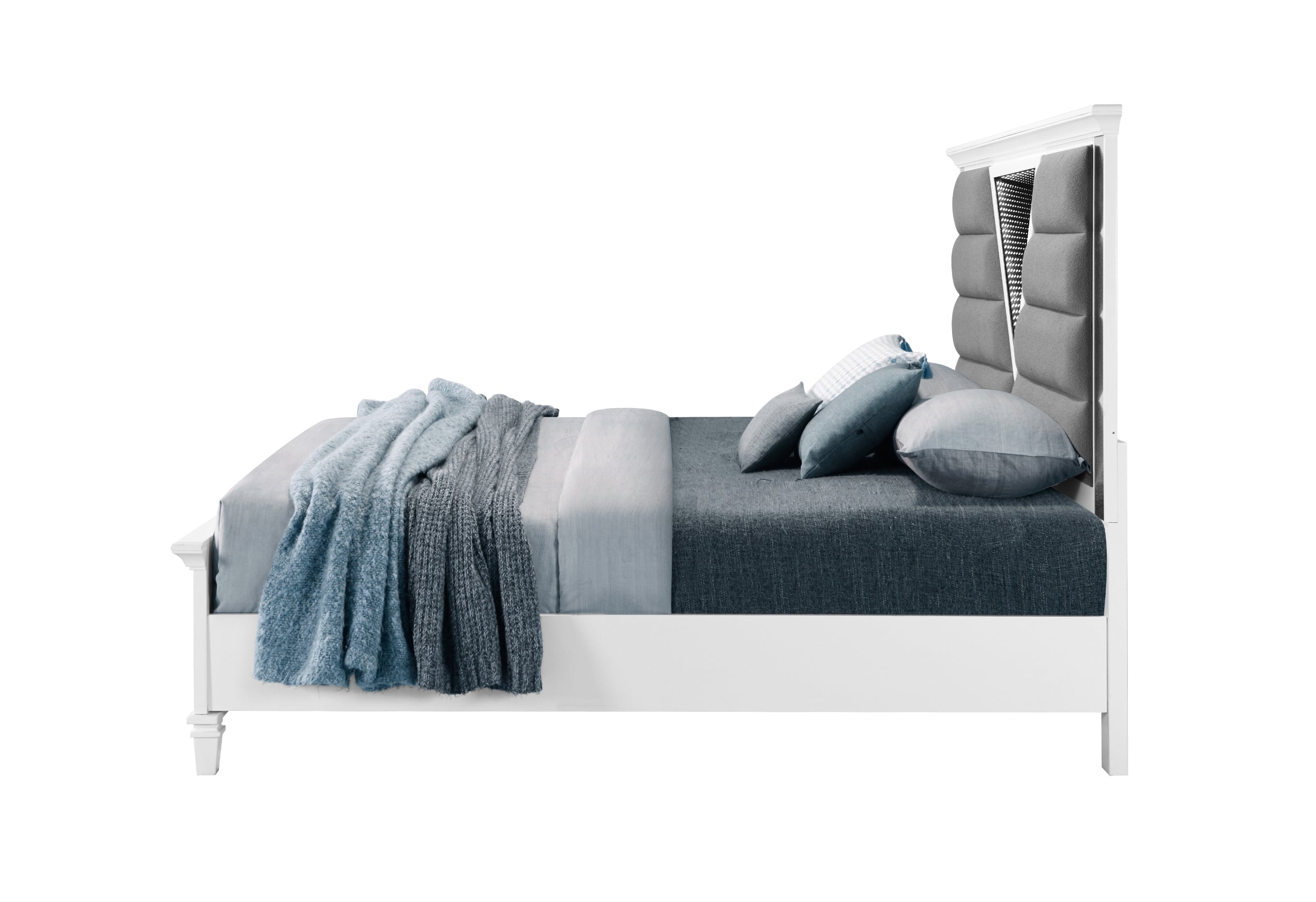 MARCO METALLIC WHITE KING BED WITH LED 3D MIRROR
