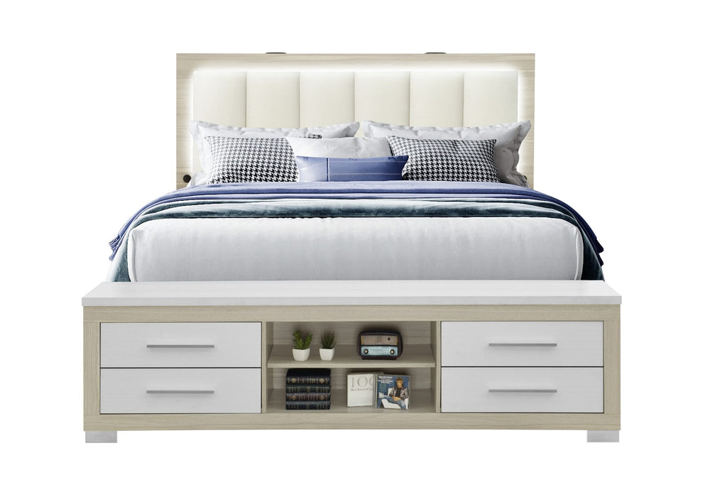CAMA KING MADISON/EMMA NATURAL/BLANCA, CÓMODA, ESPEJO Y CAJÓN