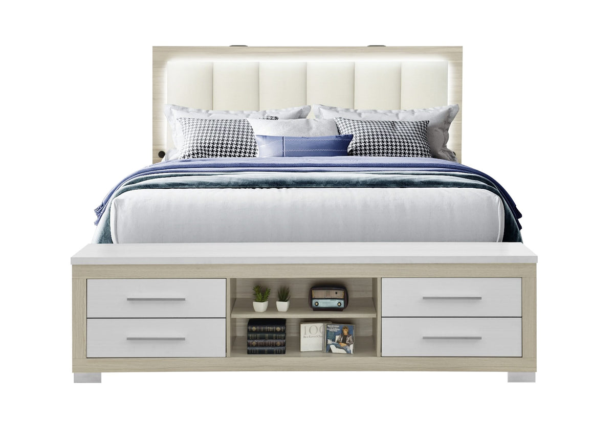 CAMA KING MADISON/EMMA NATURAL/BLANCA, CÓMODA, ESPEJO Y CAJÓN