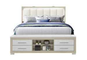 CAMA KING MADISON/EMMA NATURAL/BLANCA, CÓMODA, ESPEJO Y CAJÓN
