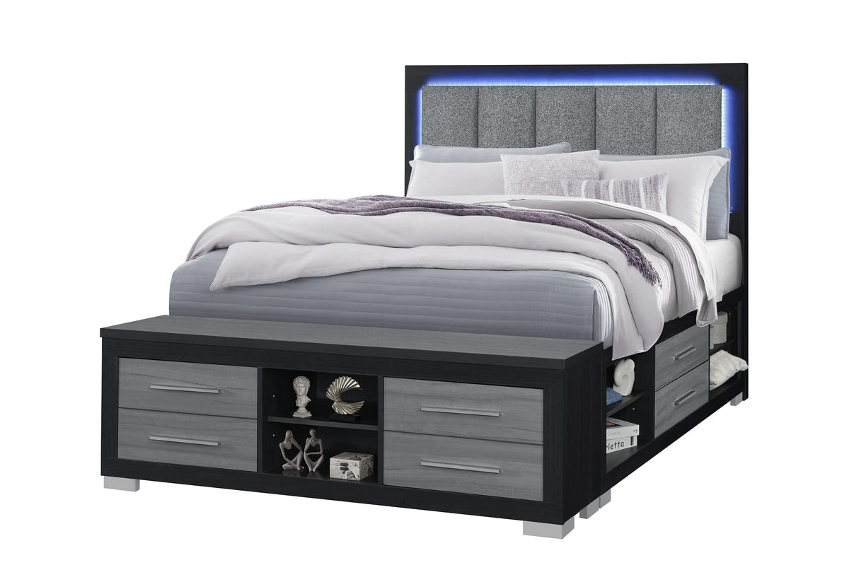 EMMA BLACK/GREY QUEEN BED WITH LED AND USB