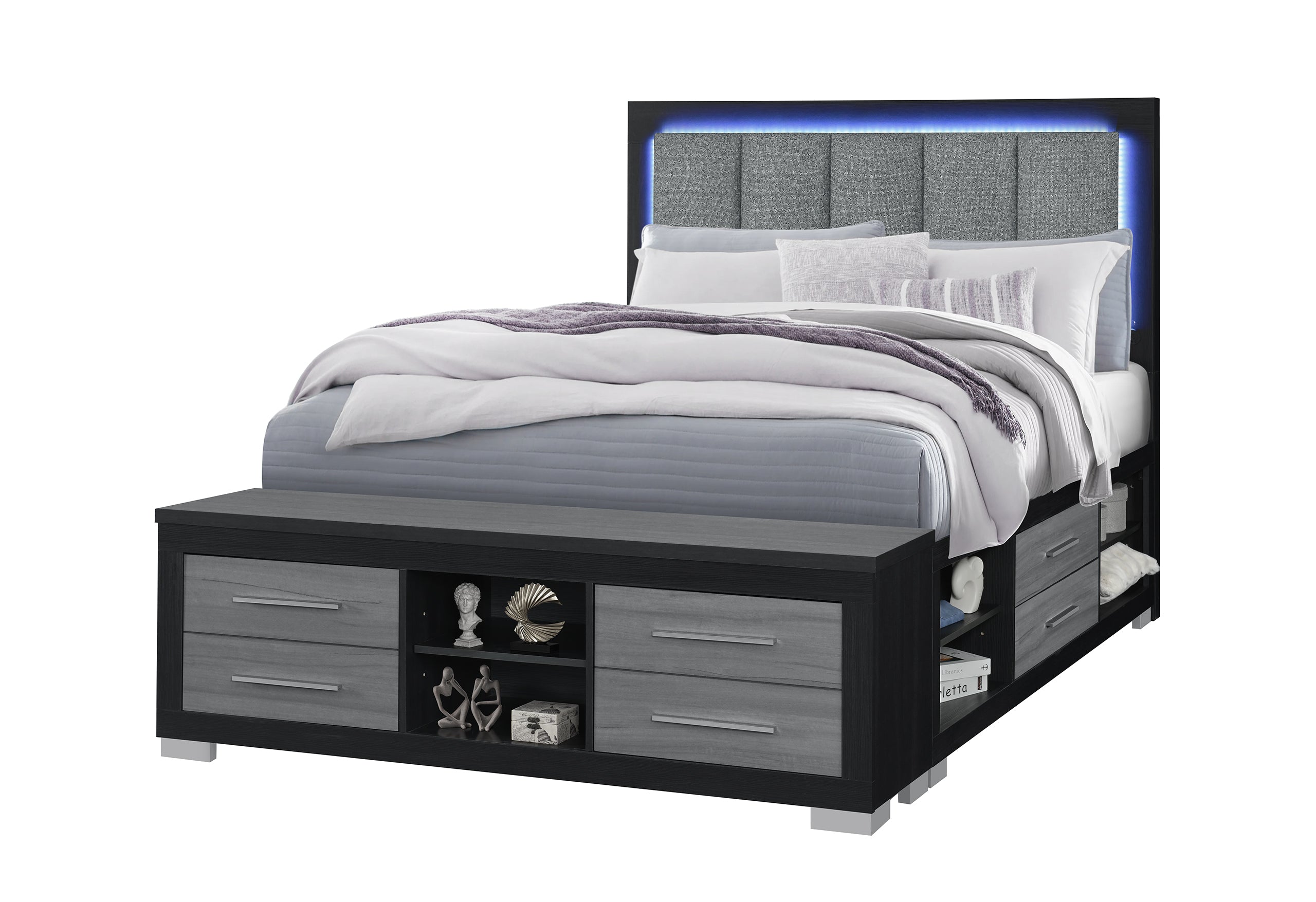 EMMA BLACK/GREY QUEEN BED WITH LED AND USB