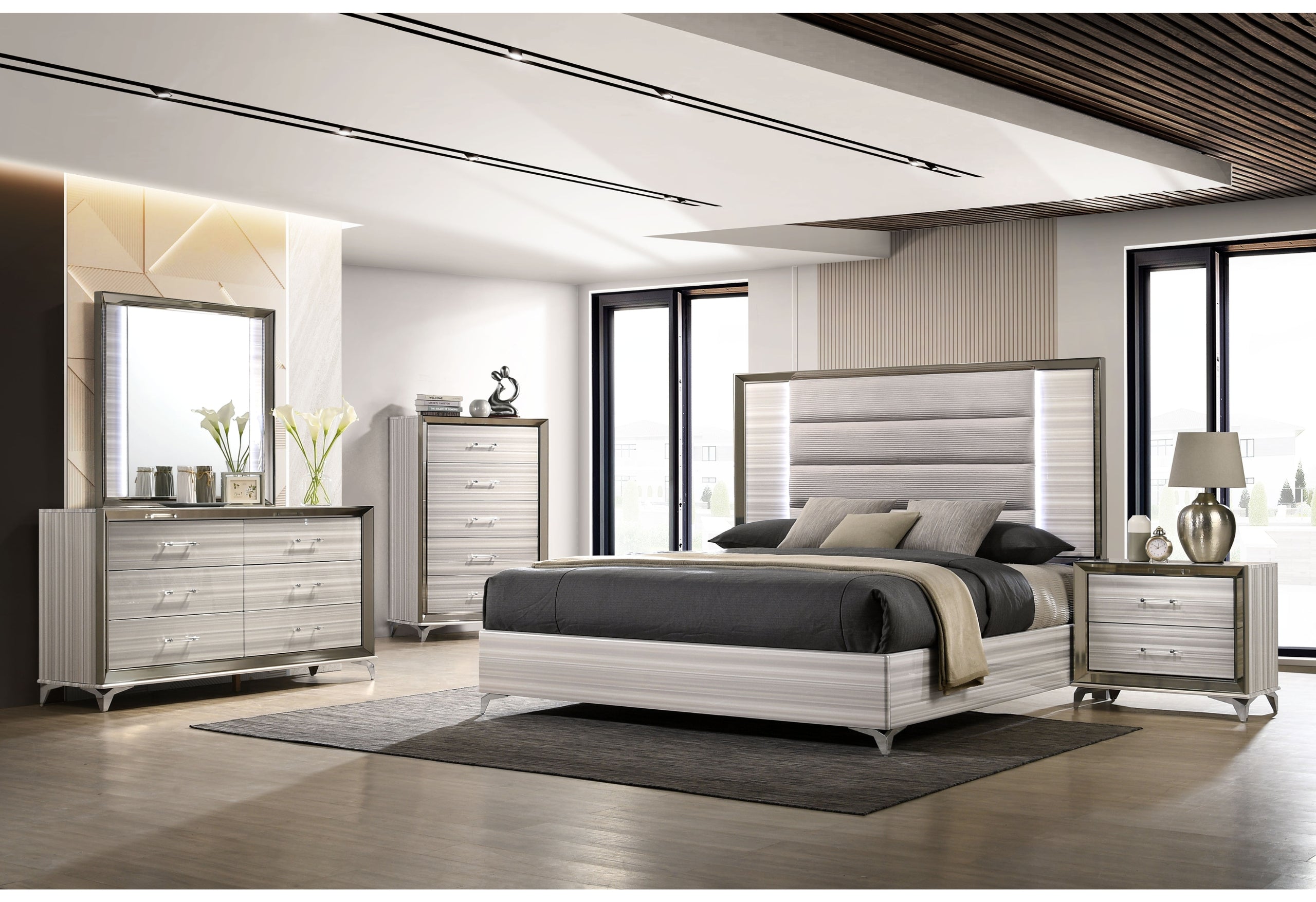 ZAMBRANO WHITE QUEEN BED GROUP WITH VANITY SET