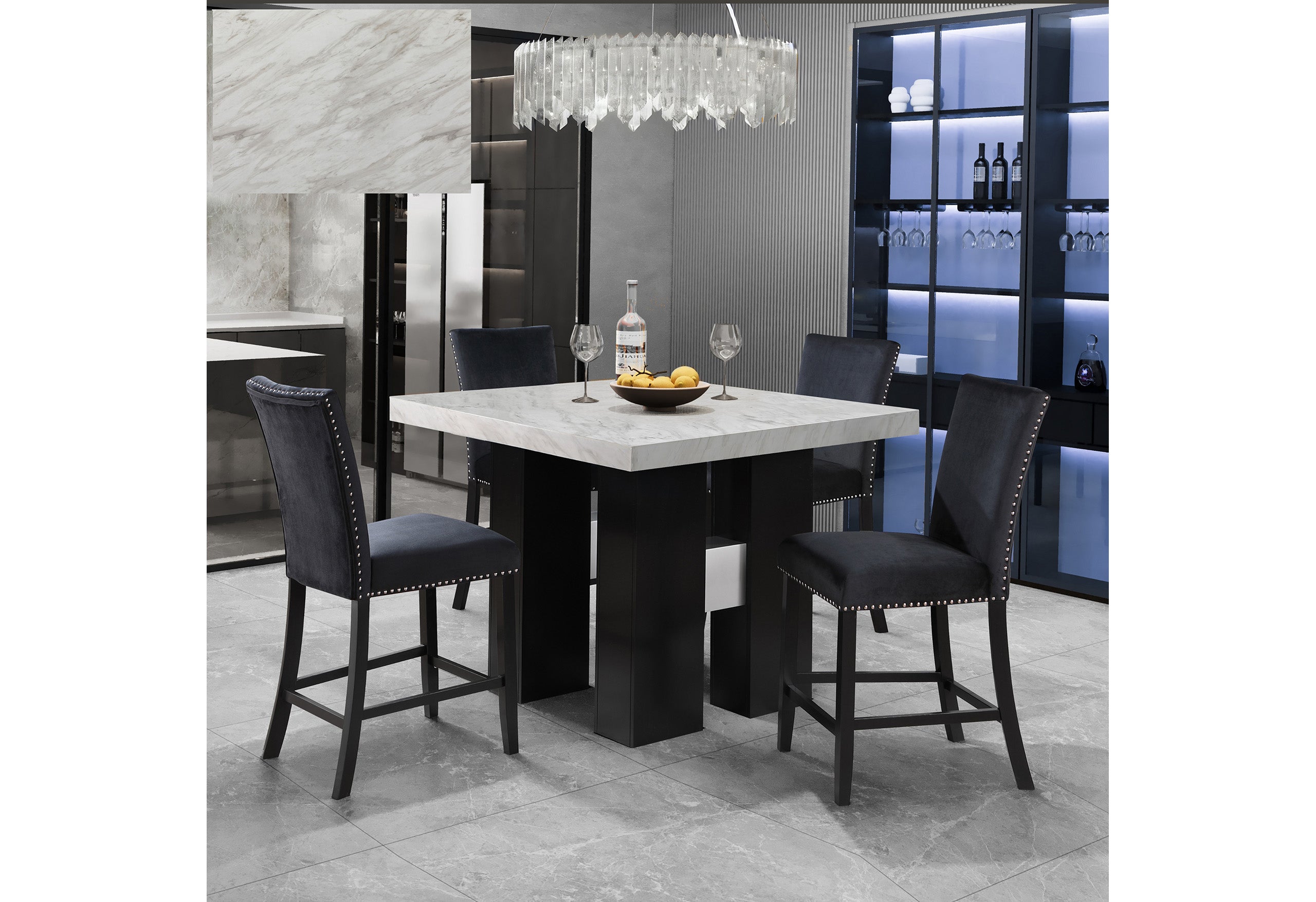 D04 WHITE BAR TABLE AND D04 BLACK BAR STOOL