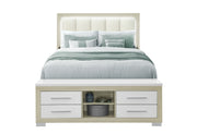 EMMA NATURAL/WHITE QUEEN BED WITH LED AND USB