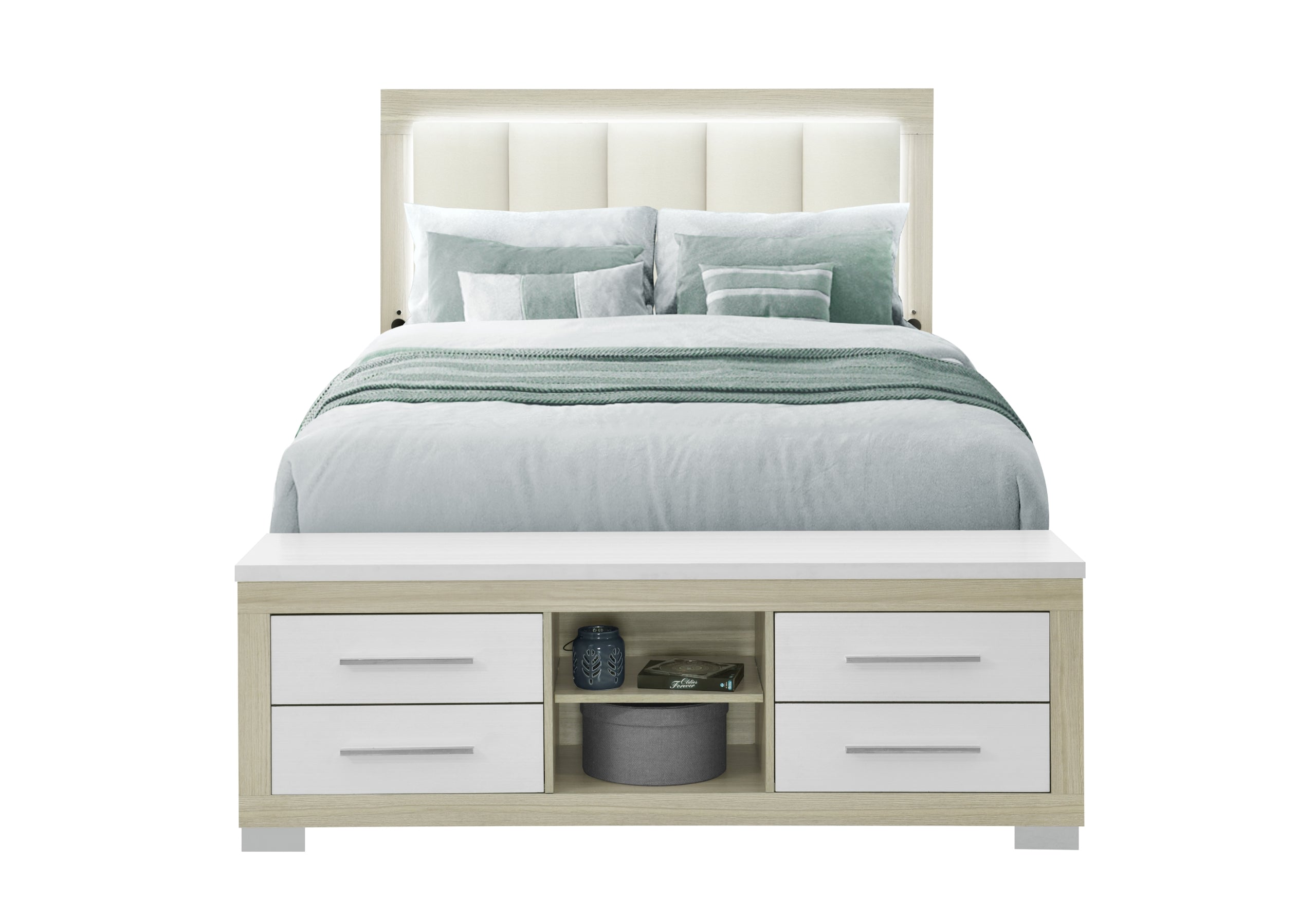 EMMA NATURAL/WHITE QUEEN BED WITH LED AND USB