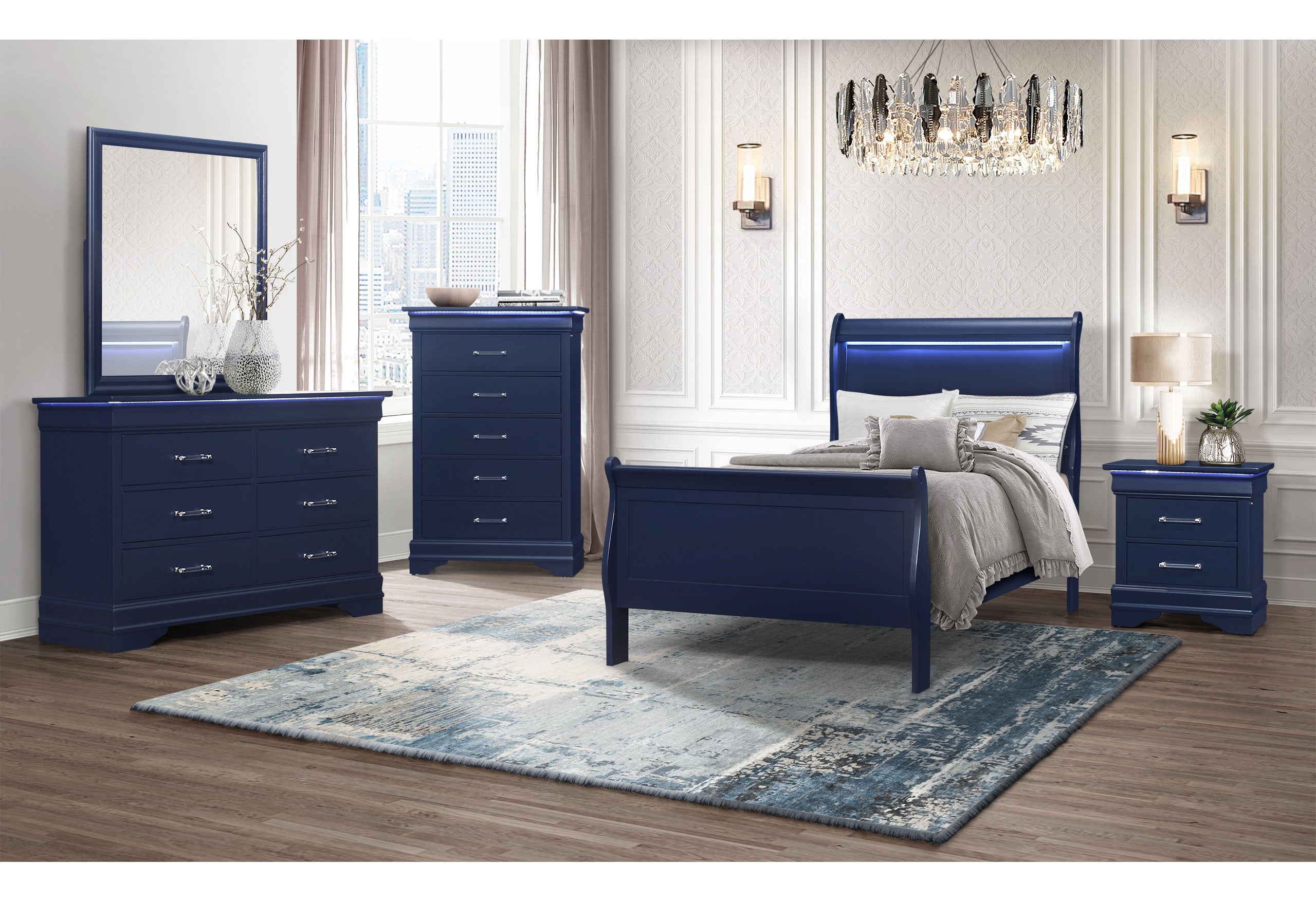 CHARLIE BLUE TWIN BED WITH LED