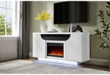 MUEBLE DE ENTRETENIMIENTO AILEEN WHITE DE 66" CON LED, ALTAVOCES, INSERTOS DE CRISTAL Y PUERTAS CENTRALES ELEVABLES
