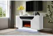 AILEEN WHITE 66" ENTERTAINMENT UNIT WITH LED, SPEAKERS, CRYSTAL INSERTS AND POP UP CENTER DOORS