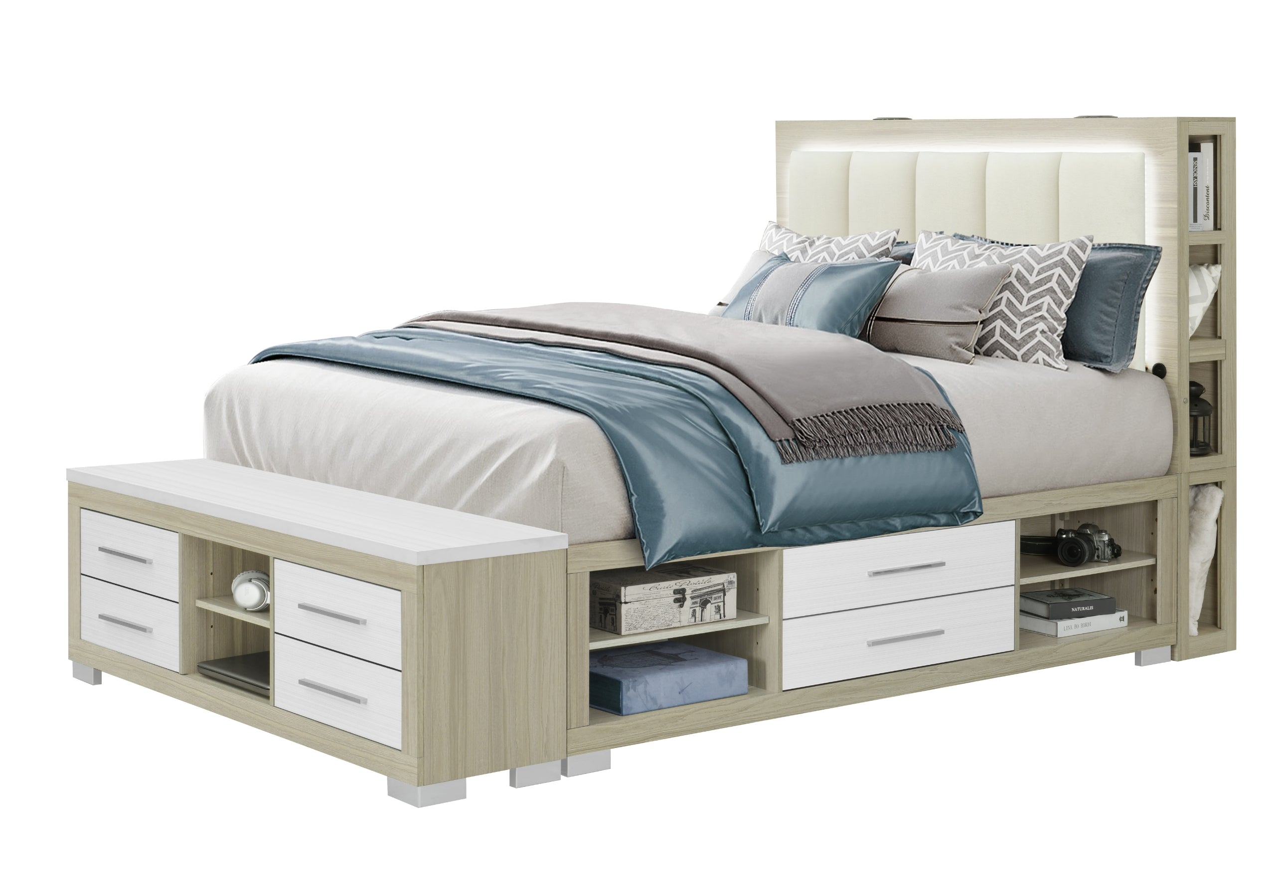 MADISON NATURAL/WHITE QUEEN BED