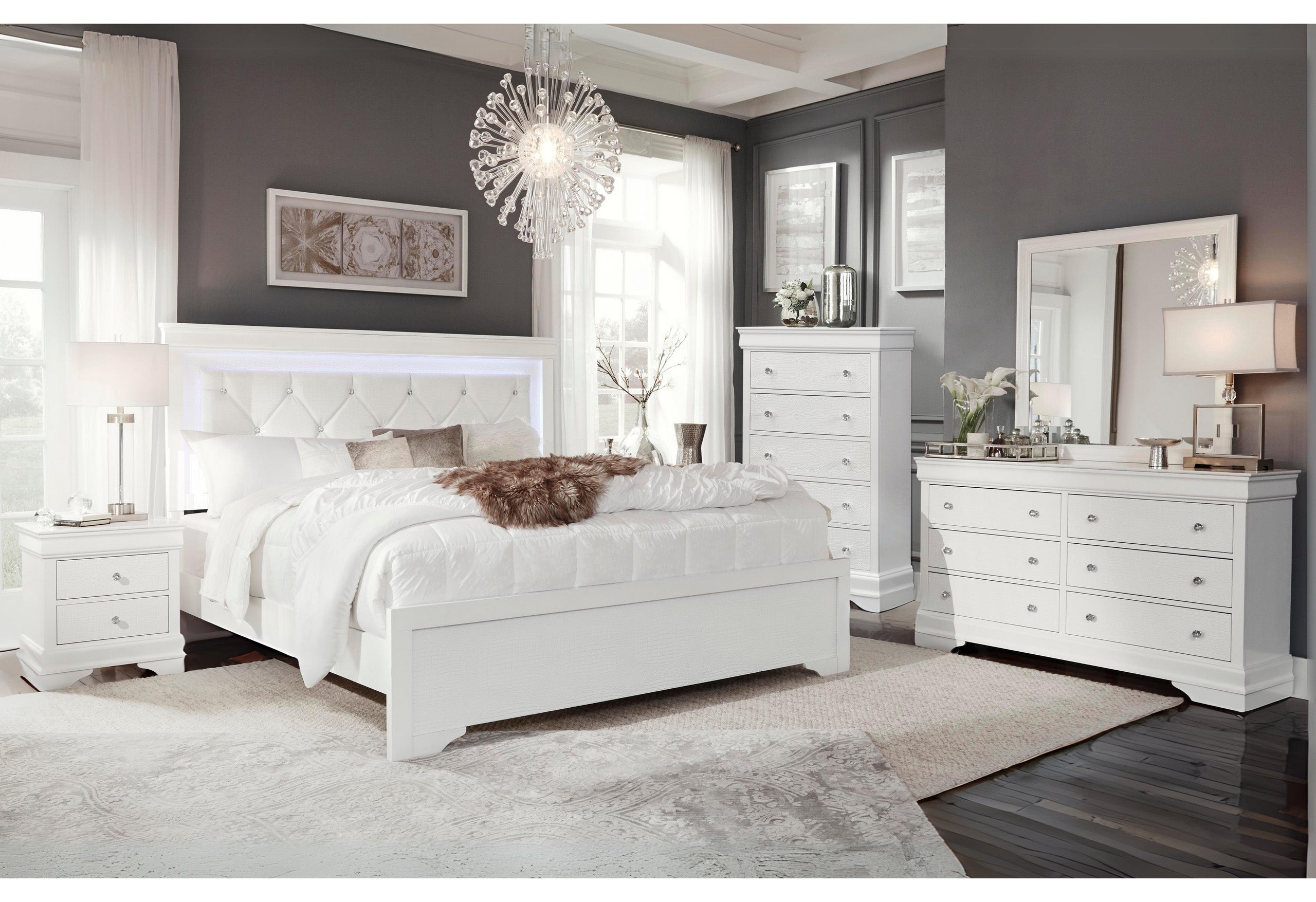 POMPEI METALLIC WHITE KING BED 1 BOX