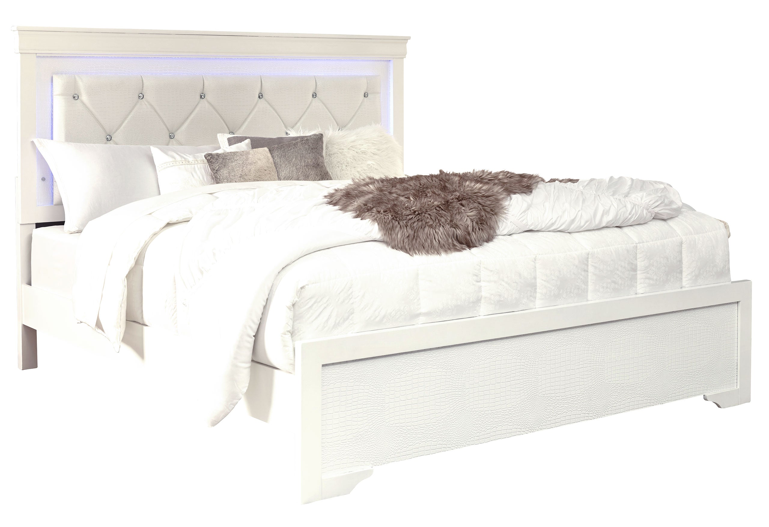 POMPEI METALLIC WHITE FULL BED WITH LED
