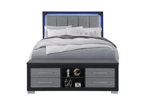 EMMA BLACK/GREY QUEEN BED WITH LED AND USB