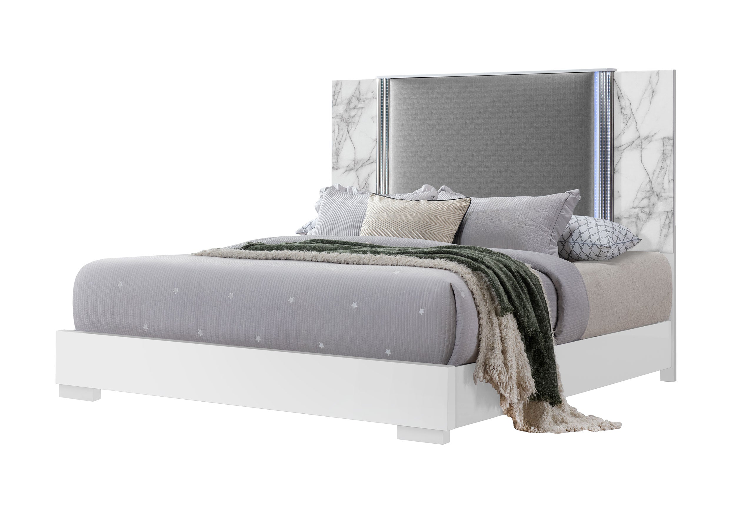 YLIME WHITE MARBLE KING BED GROUP