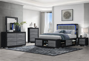 MADISON/EMMA BLACK/GREY KING BED, DRESSER, MIRROR AND CHEST